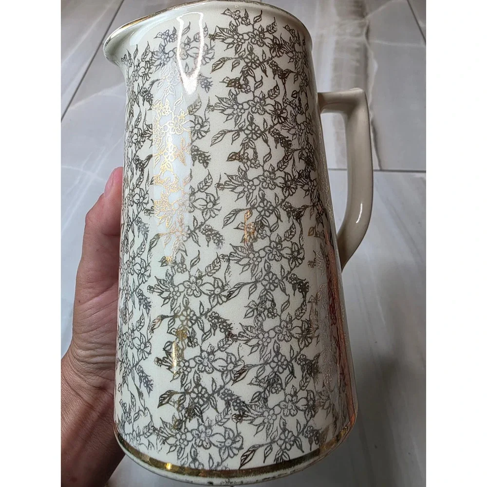 Sadler England Vintage Gold Chintz Floral Ceramic Pitcher Cream 1153‎ J 6.5